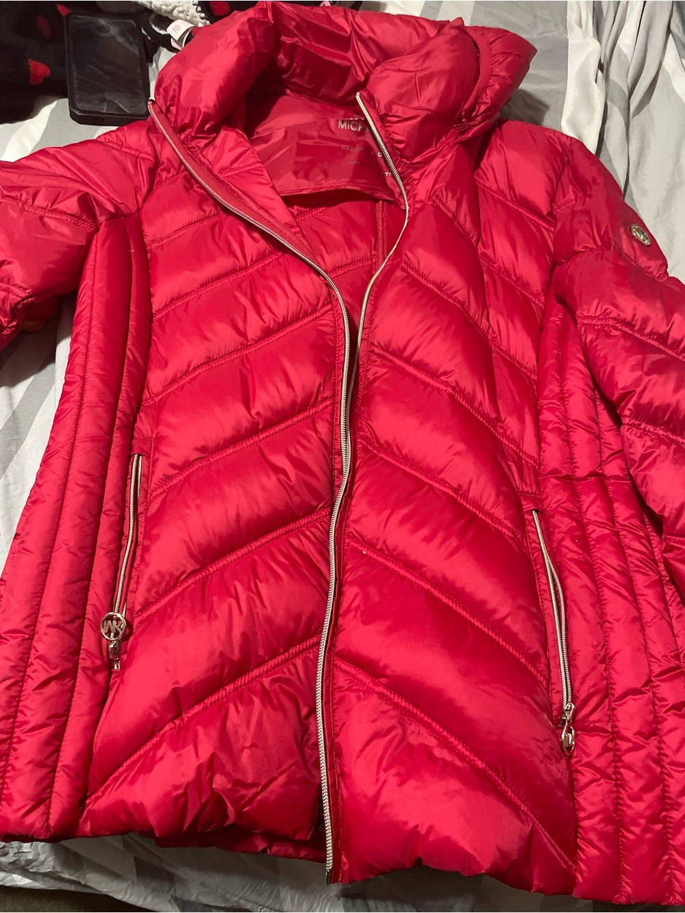 MICHAEL Michael Kors Bright Red Quilted Puffer Jacket